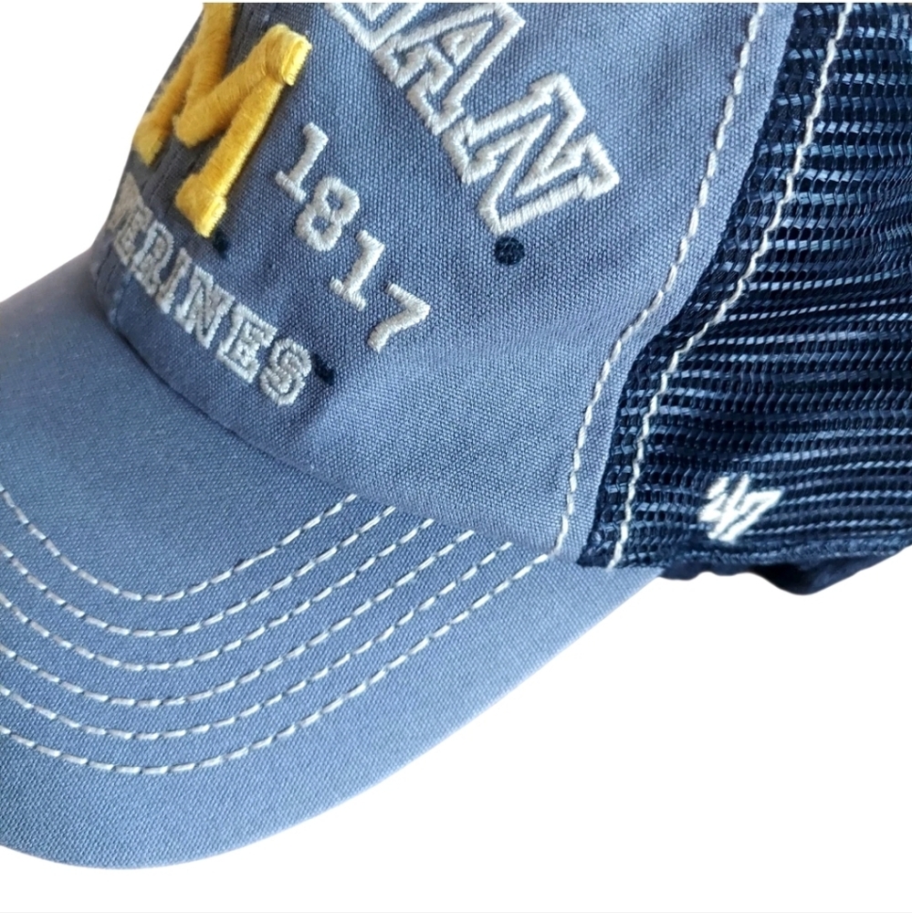 Michigan Wolverines Hat 47 Brand Snapback Mesh Blue Gray Embroidered Logos New - Picture 2 of 4